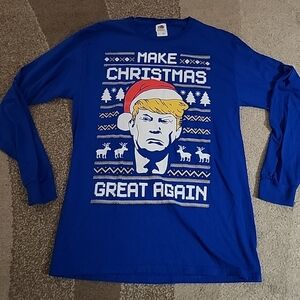 Ugly Christmas Donald Trump Long Sleeve "Make Christmas Great Again" Tshirt M